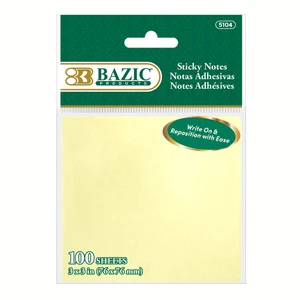 BAZIC 100 Ct. 3" X 3" Yellow Stick On Notes, 24 units per case