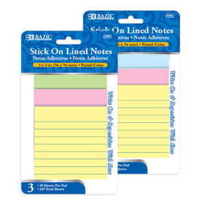 BAZIC 40 Ct. 3" X 3" Lined Stick On Notes (3/Pack) BAZIC 40 Ct. 3" X 3" Lined Stick On Notes (3/Pack)
