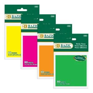 BAZIC 80 Ct. 3" X 3" Neon Stick On Notes, 24 units per case
