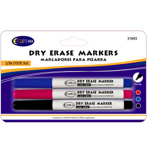 Dry Erase Low Odor Fine Assorted Markers 3PK, 36 units per case Dry Erase Low Odor Fine Assorted Markers 3PK, 36 units per case