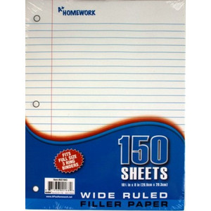 Filler Paper - Wide Ruled - 10.5" x 8" - 150 sheets, 24 units per case Filler Paper - Wide Ruled - 10.5" x 8" - 150 sheets, 24 units per case