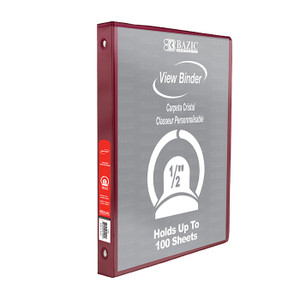 BAZIC 1/2" Burgundy 3-Ring View Binder w/ 2-Pockets BAZIC 1/2" Burgundy 3-Ring View Binder w/ 2-Pockets