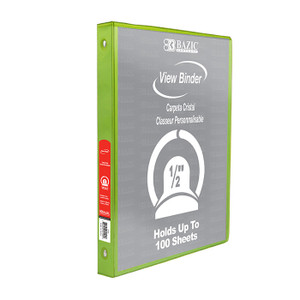 BAZIC 1/2" Lime 3-Ring View Binder w/ 2-Pockets BAZIC 1/2" Lime 3-Ring View Binder w/ 2-Pockets