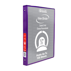 BAZIC 1/2" Purple 3-Ring View Binder w/ 2-Pockets BAZIC 1/2" Purple 3-Ring View Binder w/ 2-Pockets