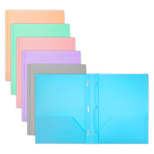 BAZIC Pastel Color 2-Pocket Poly Portfolio w/ 3 Prongs, 48 units per case