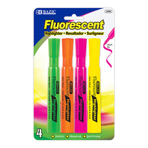 BAZIC Desk Style Fluorescent Highlighters (4/Pack), 24 units per case BAZIC Desk Style Fluorescent Highlighters (4/Pack), 24 units per case