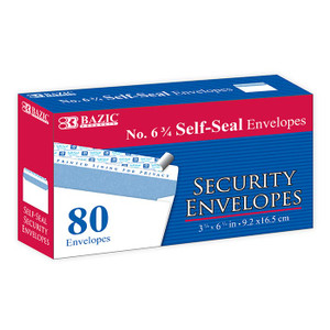 BAZIC #6 3/4 Peel & Seal Security Envelopes – 80 Pack, Self-Adhesive Privacy Mailing Envelopes, 24 units per case