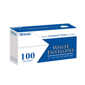 BAZIC #6 3/4 White Envelopes with Gummed Closure – 100 Pack, Self-Seal Mailing Envelopes BAZIC #6 3/4 White Envelopes with Gummed Closure – 100 Pack, Self-Seal Mailing Envelopes