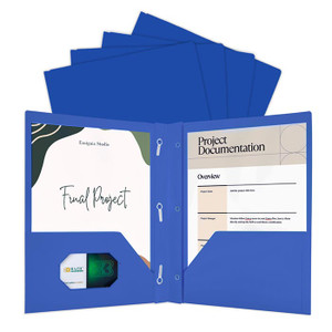 BAZIC Blue Color 2-Pockets Poly Portfolio w/ 3 Prongs, 100 units per case