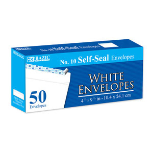 BAZIC #10 Self-Seal White Envelopes (50/Pack) #8206, 24 units per case