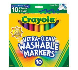 Crayola Ultra-Clean Washable Markers, Broad Line, Classic Colors, 10 Count, 24 units per case Crayola Ultra-Clean Washable Markers, Broad Line, Classic Colors, 10 Count, 24 units per case