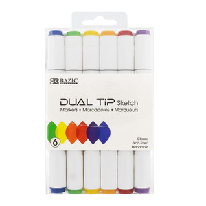 BAZIC 6 Primary Colors Dual Tip Sketch Markers BAZIC 6 Primary Colors Dual Tip Sketch Markers