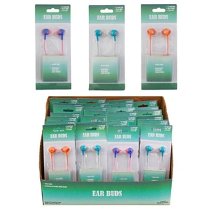 Earbuds - 36-Piece - 3 Assorted 2-Tone Colors - 3.5mm Jack, 48 inch Cord - Blister Card - Counter Display