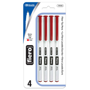 Fiero Red Fiber Tip Fineliner Pen - 4 Pack, 24 units per case