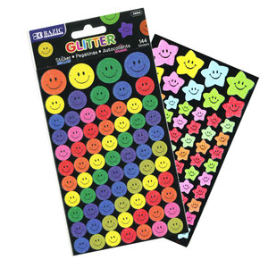 Glitter Reward Stickers - 144 Pack, Stars and Smiles, 24 units per case