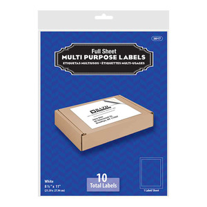 8.5" x 11" Full Sheet White Multipurpose Labels - 10 Pack, 24 units per case