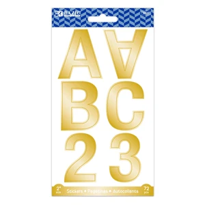 2" Gold Metallic Alphabet and Number Stickers - 72 Pack, 24 units per case
