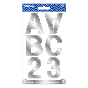 2" Silver Metallic Alphabet and Number Stickers - 72 Pack, 24 units per case