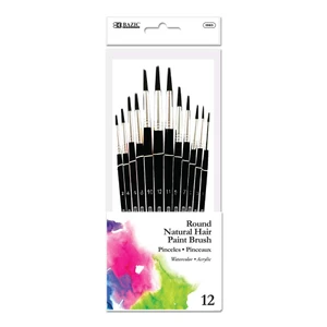 Round Natural Hair Paint Brushes - 12 Pack, 12 units per case