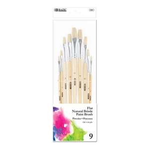Flat Natural Bristle Paint Brushes - 9 Pack, 12 units per case
