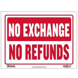No Exchange No Refunds Sign 9x12 Inch Red Banner, 24 units per case