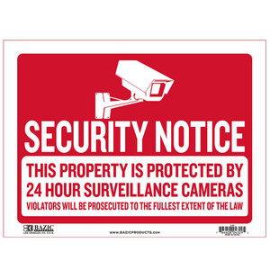Security Notice Sign 9x12 Inch Durable Red Banner, 24 units per case
