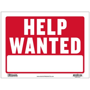 9x12 Help Wanted Sign Red/White, 24 units per case