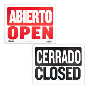Abierto y Cerrado Sign 9x12 Inch Double-Sided Red Banner, 24 units per case