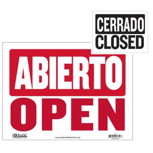 Abierto y Cerrado Sign 9x12 Inch Double-Sided Red Banner, 24 units per case