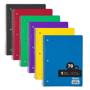 Assorted Color Spiral Bound Wide Ruled 1-Subject Notebook, 70 Sheets, 24 units per case
