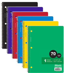 BAZIC C/R 70 count 1-Subject Spiral Notebook, 24 units per case
