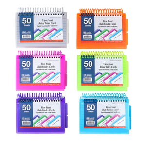 3" x 5" Spiral Bound View Front Ruled Index Cards with 2-Tab Dividers, 50 Sheets, 24 units per case