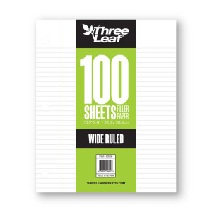 3 Hole Punched Wide Ruled Filler Papers, 100 Sheets, 10.5" x 8" 3 Hole Punched Wide Ruled Filler Papers, 100 Sheets, 10.5" x 8"