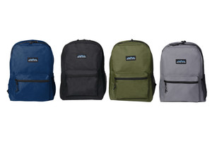 Backpack - 17 Inch - Side Mesh Pockets - Inside Mesh Pocket - Padded Back and Straps - Electronics Port - #10 Zippers - Gray, Green, Blue, Black - Basics, 24 units per case Backpack - 17 Inch - Side Mesh Pockets - Inside Mesh Pocket - Padded Back and Straps - Electronics Port - #10 Zippers - Gray, Green, Blue, Black - Basics, 24 units per case