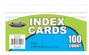 Creative Colors Index Cards - 100ct - 3 X 5 Inch - White - Ruled