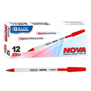 BAZIC Nova Red Color Stick Pen (12/Box), 12 units per case