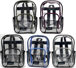 17 Inch Clear Backpack with Padded Straps and Blue, Green, Gray, Black, Wine Trim, 24 units per case 17 Inch Clear Backpack with Padded Straps and Blue, Green, Gray, Black, Wine Trim, 24 units per case