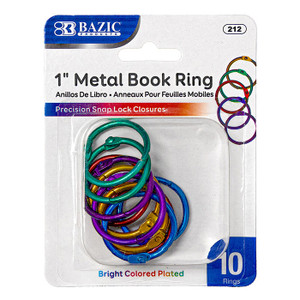 BAZIC 1" Assorted Color Metal Book Rings (10/Pack) BAZIC 1" Assorted Color Metal Book Rings (10/Pack)