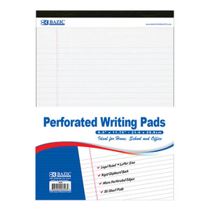 BAZIC 50 Ct. 8.5" X 11.75" White Perforated Writing Pads BAZIC 50 Ct. 8.5" X 11.75" White Perforated Writing Pads