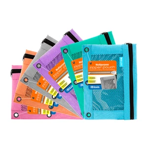 BAZIC Retro Color 3-Ring Pencil Pouch w/ Mesh Window, 24 units per case