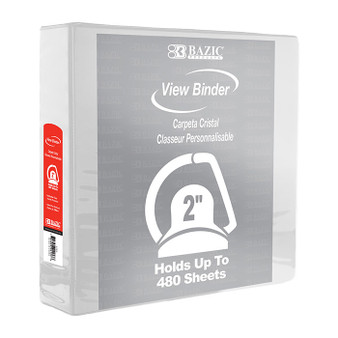 BAZIC 2" White Slant-D Ring View Binder w/ 2-Pockets
