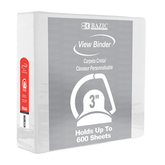 BAZIC 3" White Slant-D Ring View Binder w/ 2-Pockets