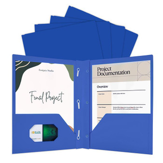 BAZIC Blue Color 2-Pockets Poly Portfolio w/ 3 Prongs, 100 units per case
