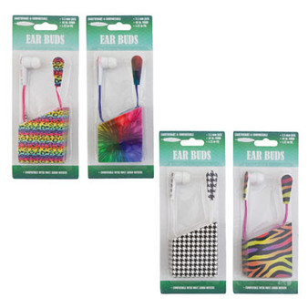 Earbuds - 4 Assorted Prints - 48 inch Cord - 3.5mm Jack - Blister Card