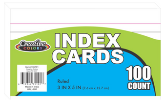 Creative Colors Index Cards - 100ct - 3 X 5 Inch - White - Ruled