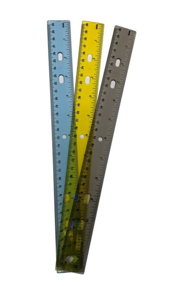 Plastic Ruler - 12 Inch - Binder Holes -Smoke, Yellow,  Clear, 144 units per case