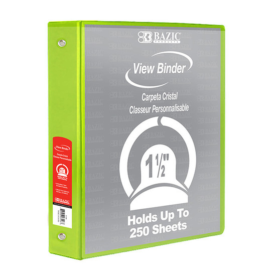 BAZIC 1.5" Lime 3-Ring View Binder w/ 2-Pockets