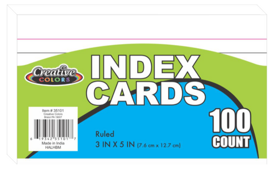 Creative Colors Index Cards - 100ct - 3 X 5 Inch - White - Ruled