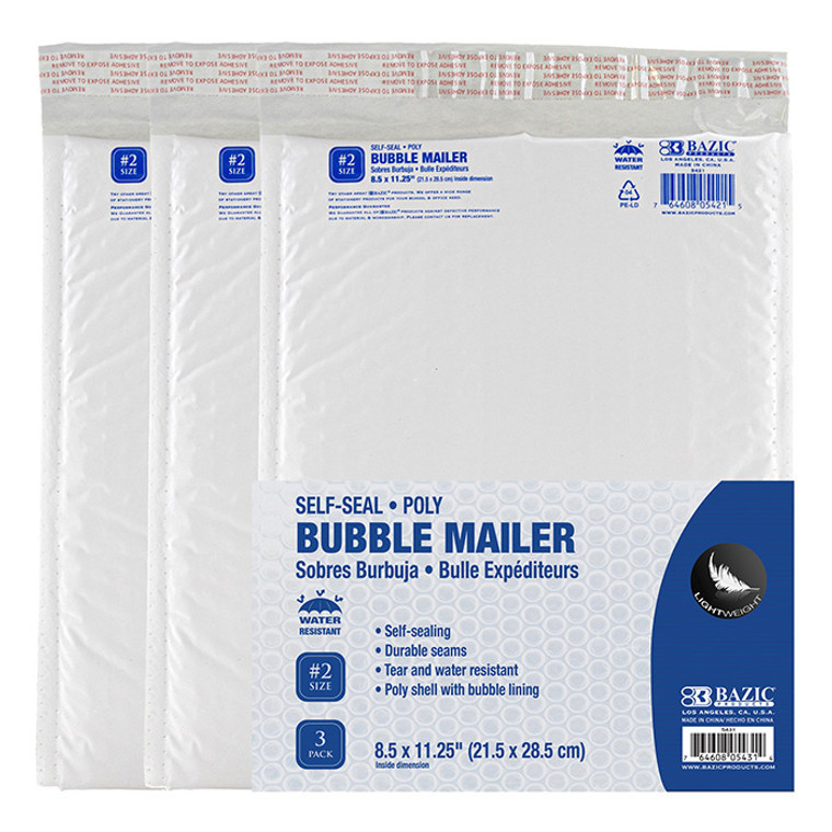 BAZIC 8.5" x 11.25" (#2) Poly Bubble Mailer (3/Pack)