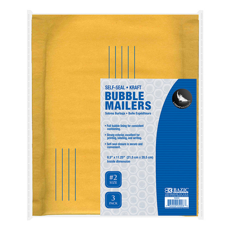 BAZIC 8.5" X 11.25" (#2) Self-Seal Bubble Mailers (3/Pack)